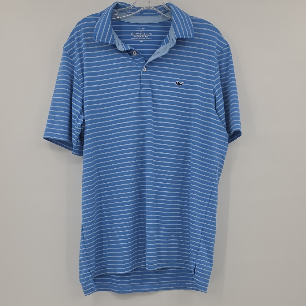Vineyard Vines Bradley  Light Blue White Striped Polo Size M